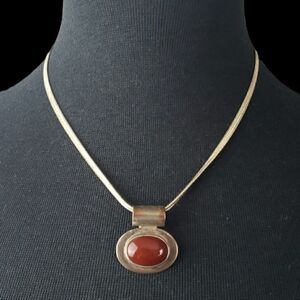 925 Vintage Sterling Silver Dark Red Pendent Necklace